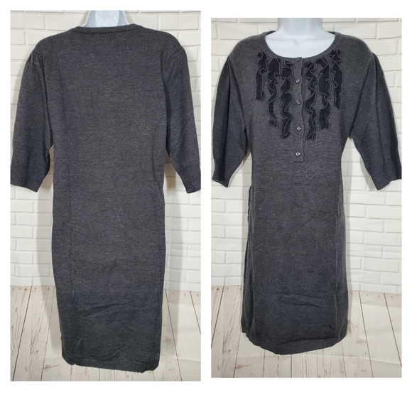 Population Gray Ruffle Quarter Sleeve Sweater Dress - Picture 1 of 6